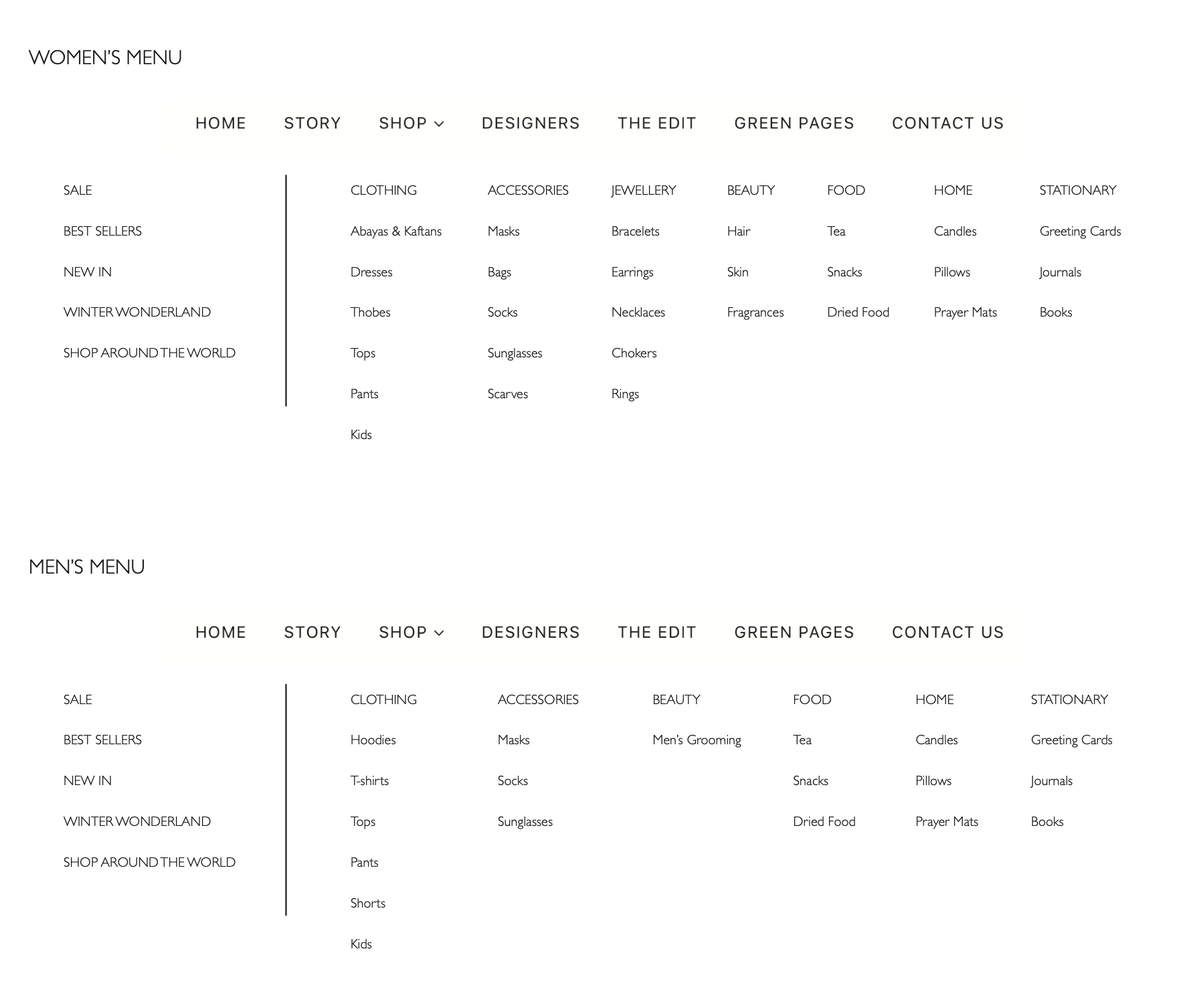 Homegrown Market navigation and category architecture